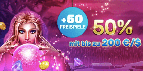 Bonus 50% mit bis zu 200€ + 50 fs playamo bonus zweite einzahlung